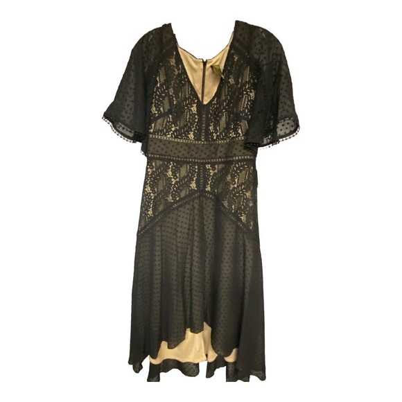 Taylor Dresses & Skirts - NWT Taylor Dress 4 SMALL Black V-Neck Swiss Dot Lace Short Sleeve High Waist